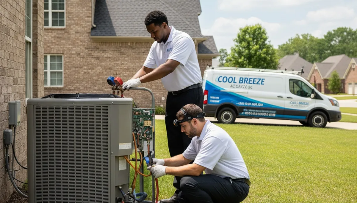 Professional AC repair technician servicing air conditioner unit in Columbia SC