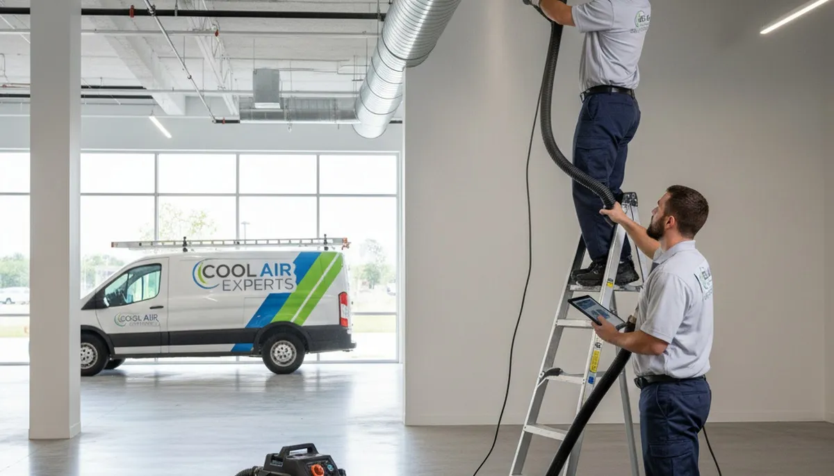 Technician cleaning air ducts for HVAC system in Columbia, SC home by Five Star Cooling